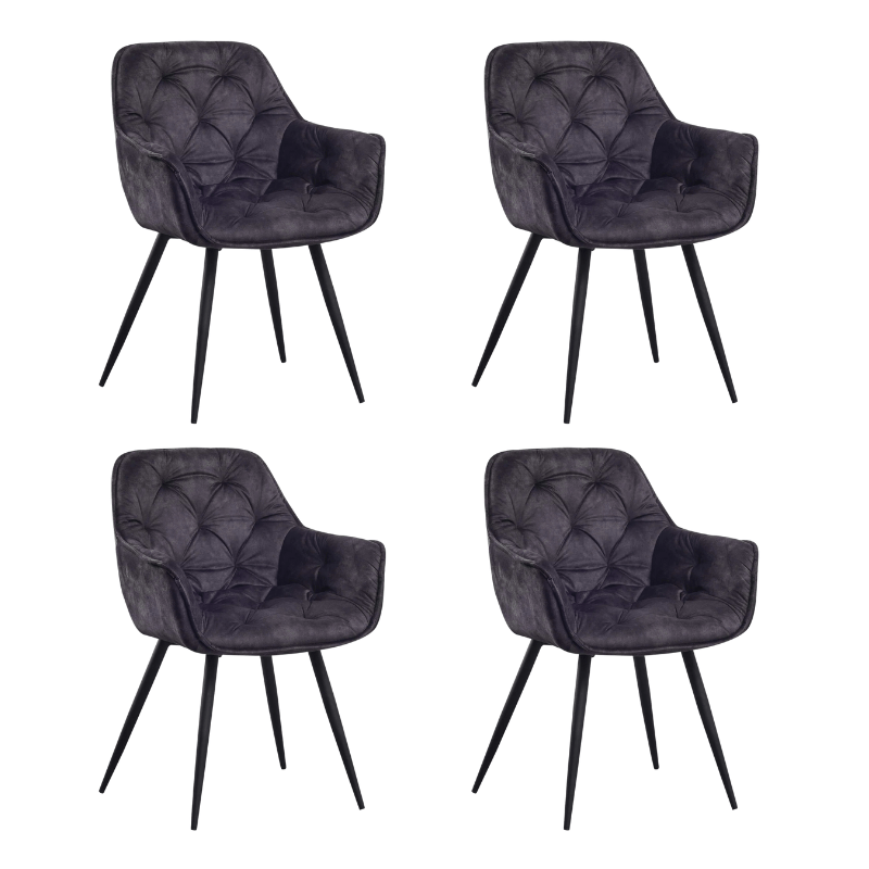 Dining room chairs - Set of 4 Dining room chairs Velvet Anthracite Fabric Audrey - With Armrests - Dimehouse