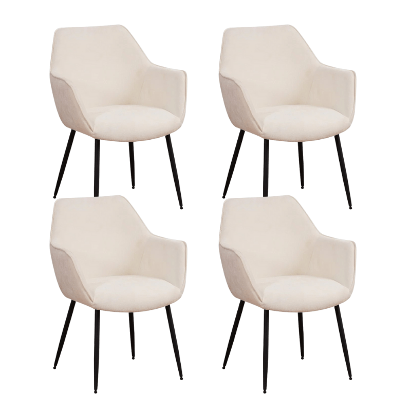 Dining room chairs - Set of 4 Dining room chairs Sev Cream Chenille Fabric - With Armrest - Dimehouse