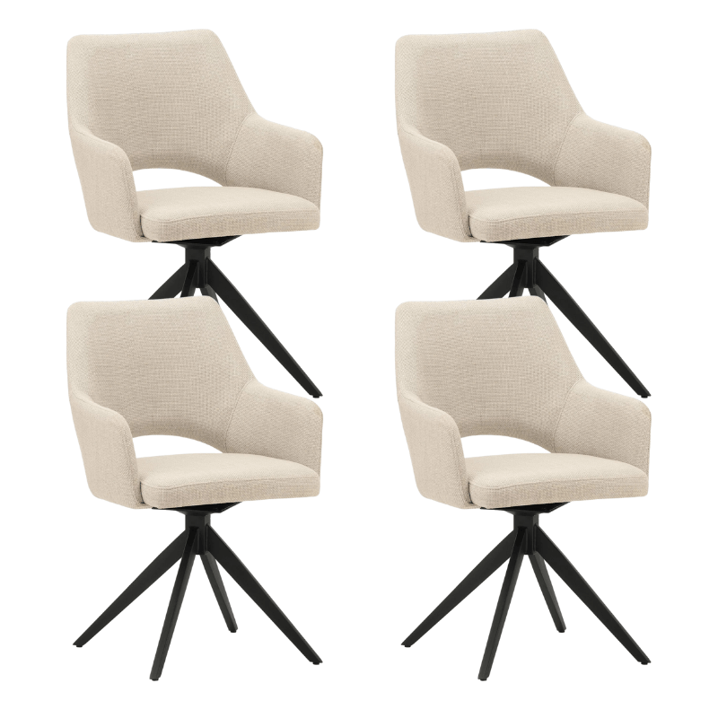 Dining room chairs - Set of 4 Swivel dining room chairs Sid Beige Fabric - With Armrests - Dimehouse