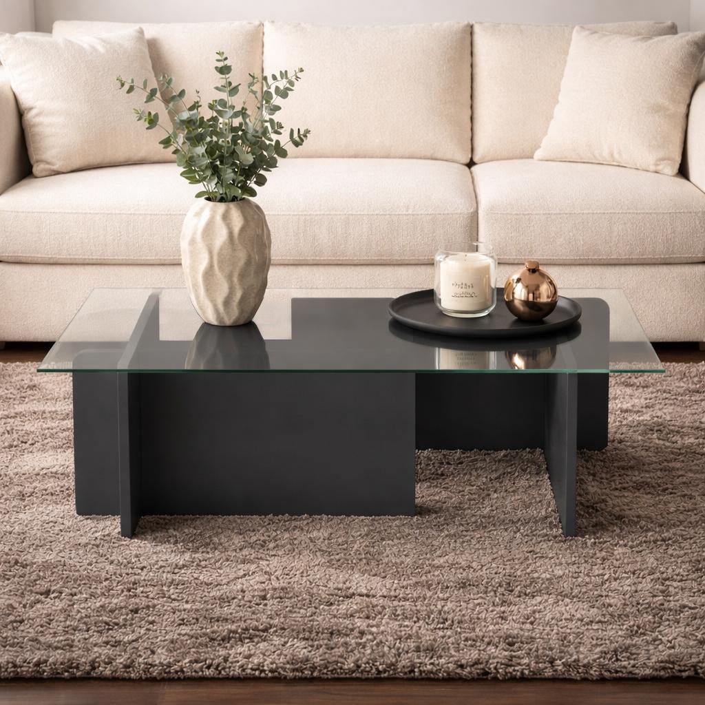 Coffee tables - Coffee table Glass Anthracite Opal 105x65 cm - Dimehouse