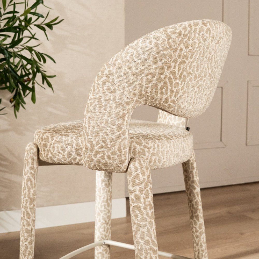 Barkruk Leo taupe leopard 70 cm Bouclé