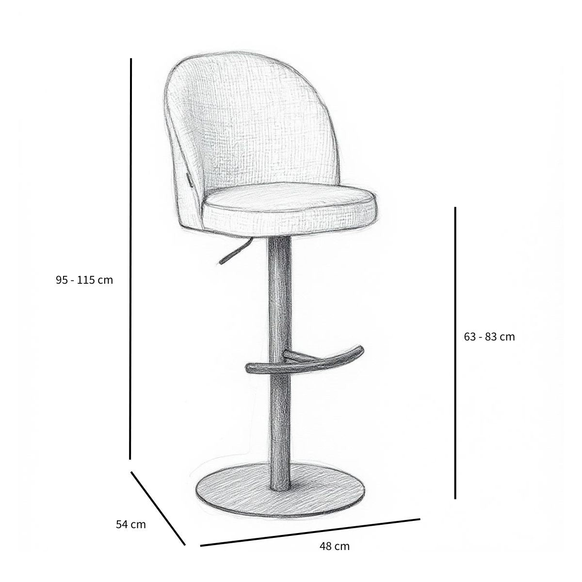 Bar stool Odin mottled fabric black 63-83 cm mottled 48 cm wide