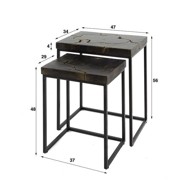 Side table Minette DH Interior Black & gold LxWxH 61x51x38 Teak White photo size indication