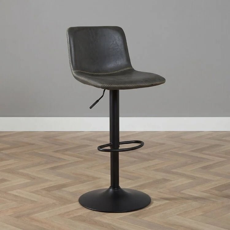 Bar stools-Industrial Bar stool Texas swivel eco-leather anthracite 60-76cm 45 cm wide-Dimehouse