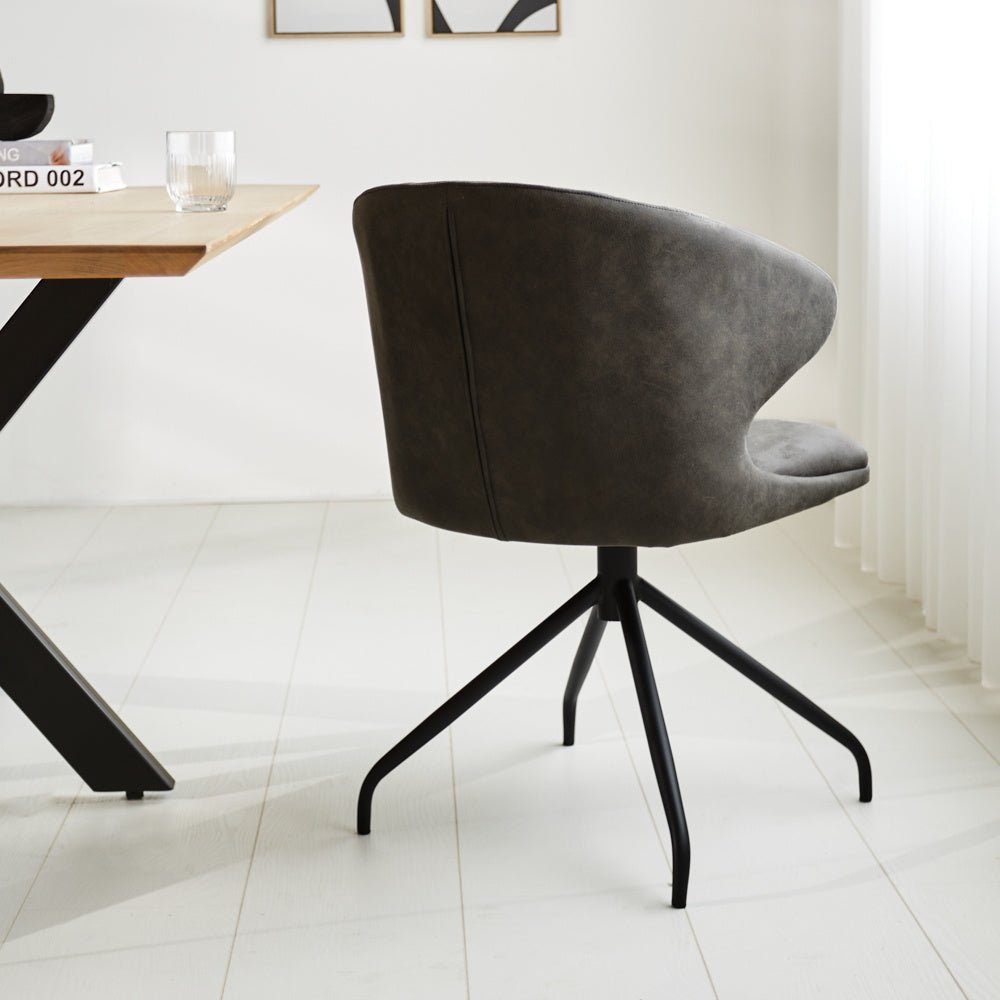 Dining room chair Eloi Dimehouse Anthracite LxWxH 58x58x54 Fabric Atmospheric photo diagonal rear view