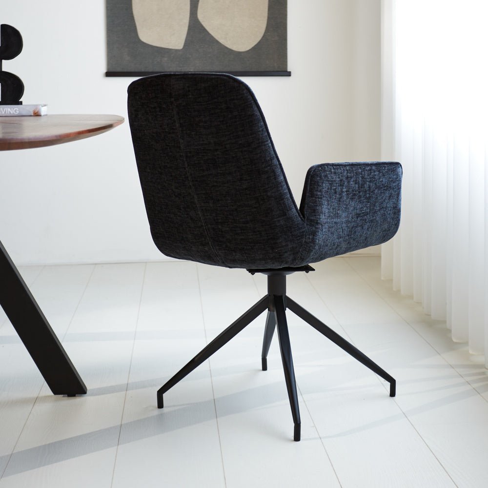 Nela dining room chair Dimehouse Black LxWxH 64x64x52 Fabric Atmospheric photo diagonal rear view