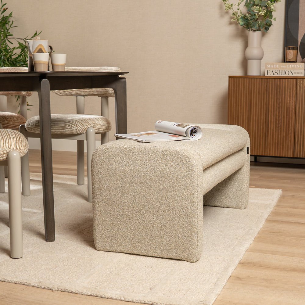 Eetkamerbank Neil bouclé taupe 100 cm Bouclé