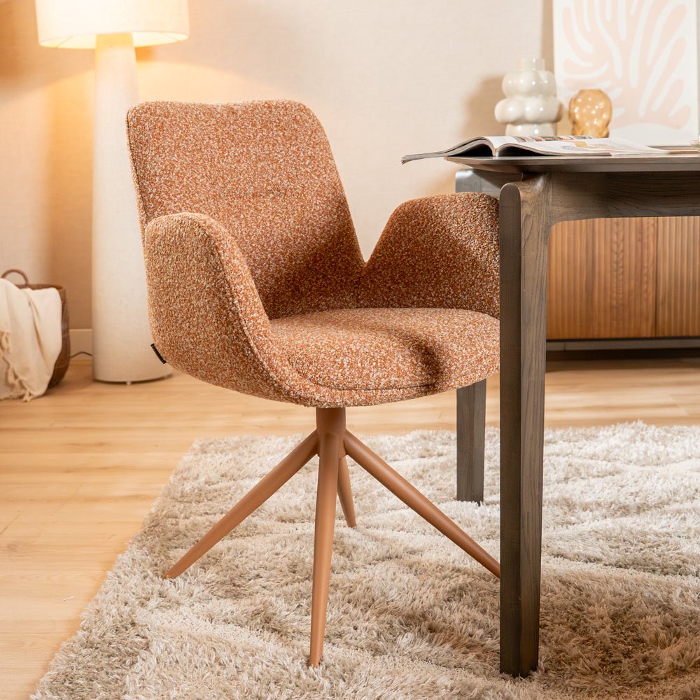 Eetkamerstoel Alex draaibaar bouclé terracotta Bouclé