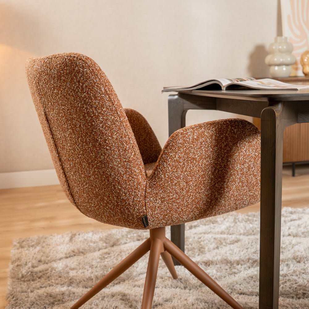 Eetkamerstoel Alex draaibaar bouclé terracotta Bouclé