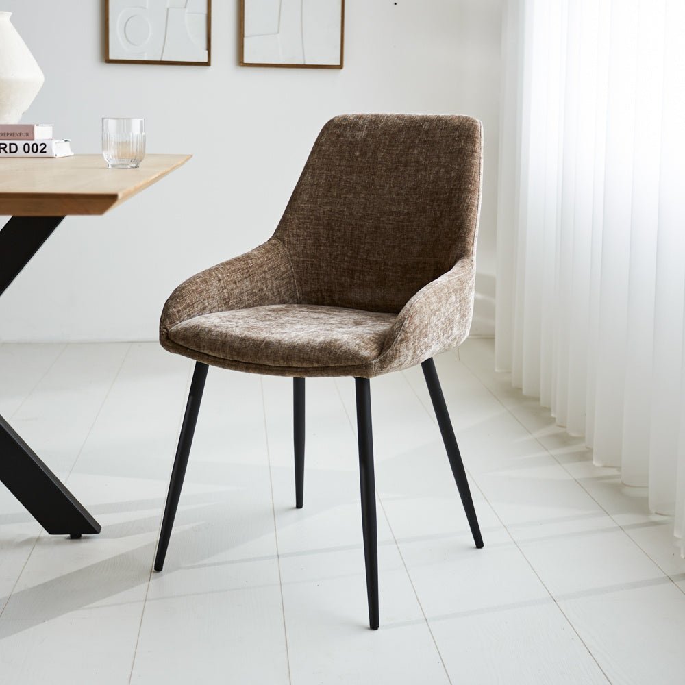 Dining room chair Elle Dimehouse Taupe LxWxH 64x61x56 Fabric Atmospheric photo diagonal front view