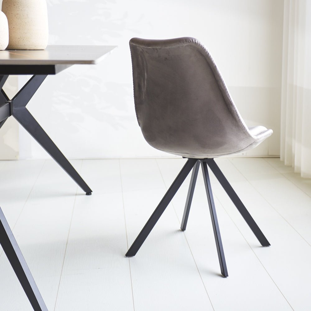 Dining room chair Jace Dimehouse Anthracite LxWxH 71x59x52 Fabric Atmospheric photo diagonal rear view