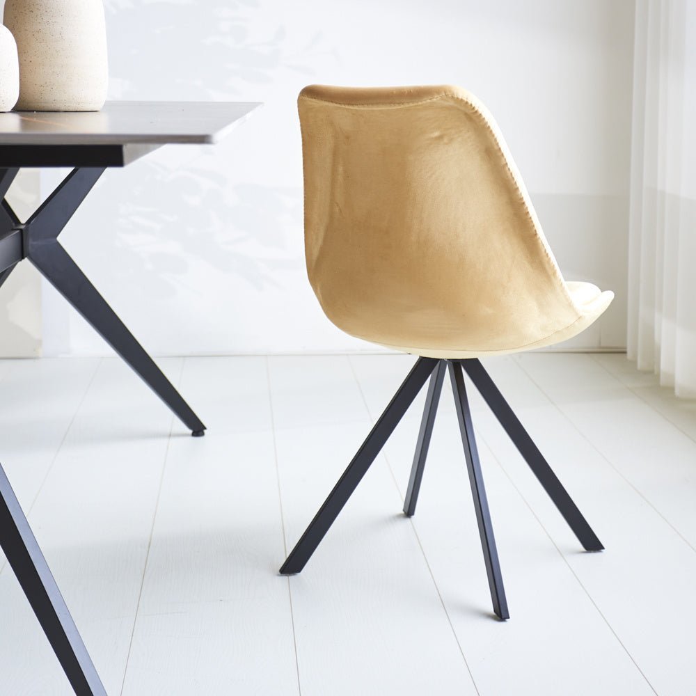 Dining room chair Jace Dimehouse Beige LxWxH 70x58x53 Fabric Atmospheric photo diagonal rear view
