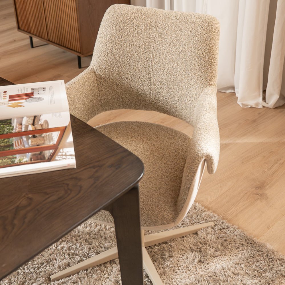 Eetkamerstoel Jules draaibaar bouclé taupe Bouclé