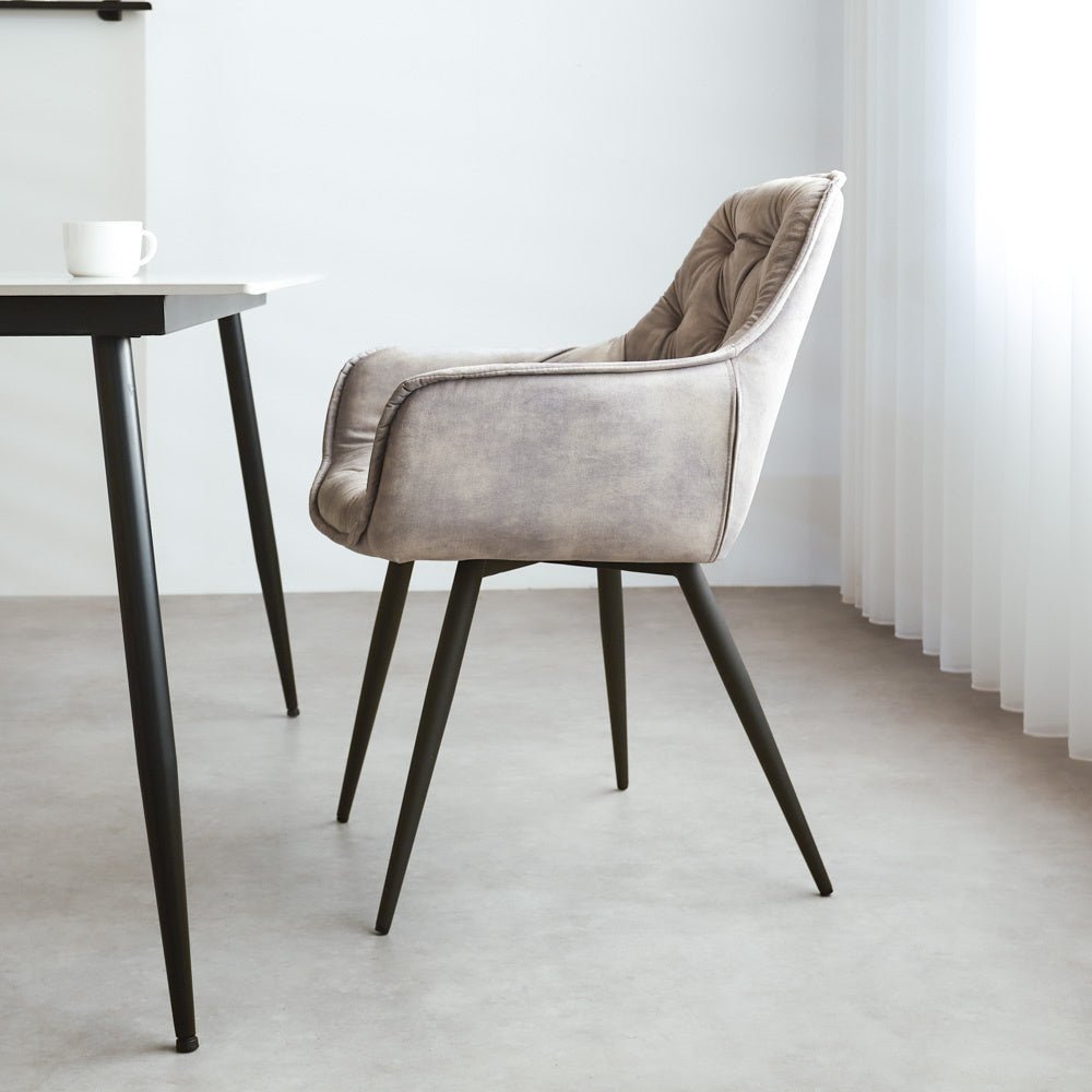 Dining room chair Audrey Dimehouse Gray LxWxH 71x68x49 Fabric Atmospheric photo side view