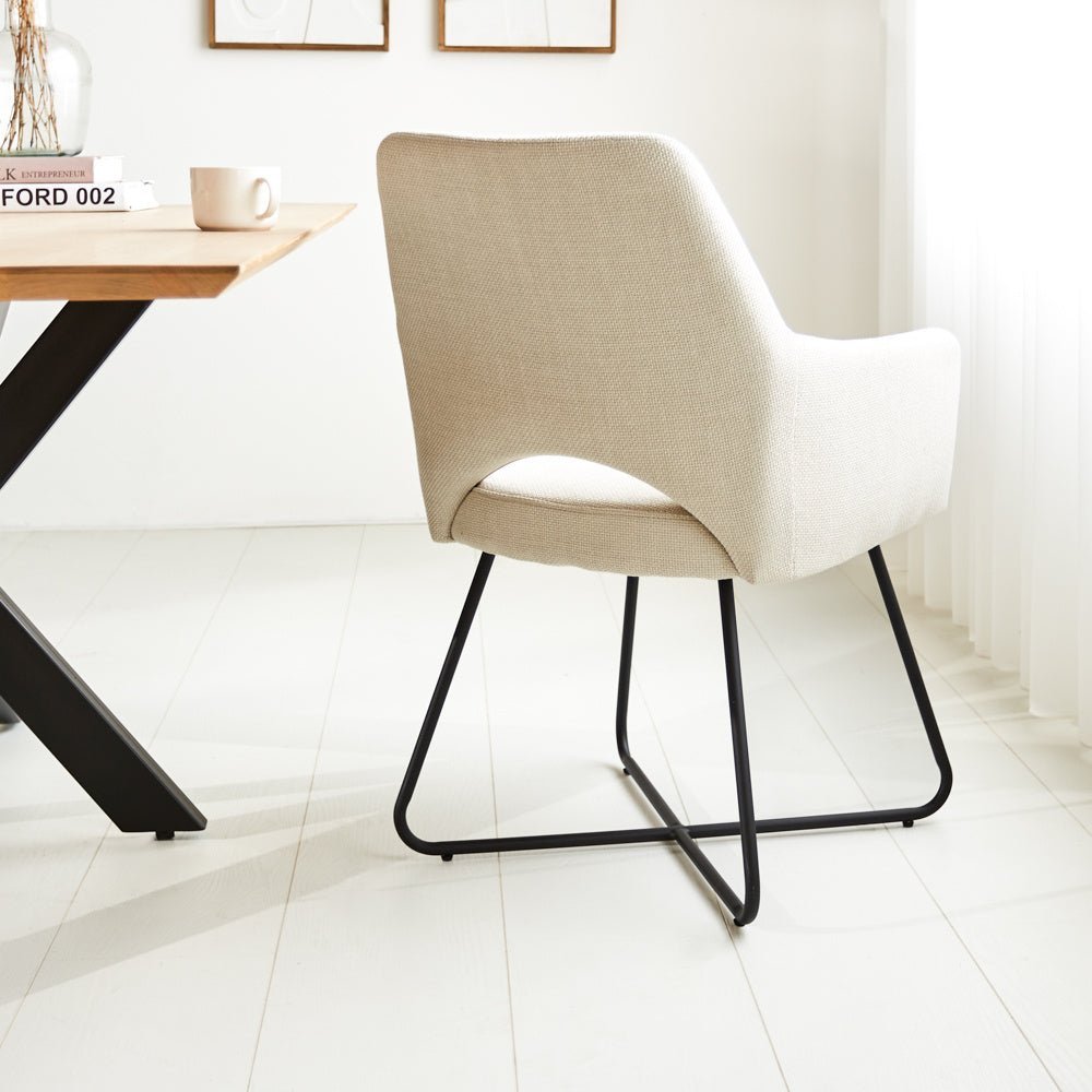 Dining room chair Suzy Dimehouse White LxWxH 64x61x53 Fabric Atmospheric photo diagonal rear view