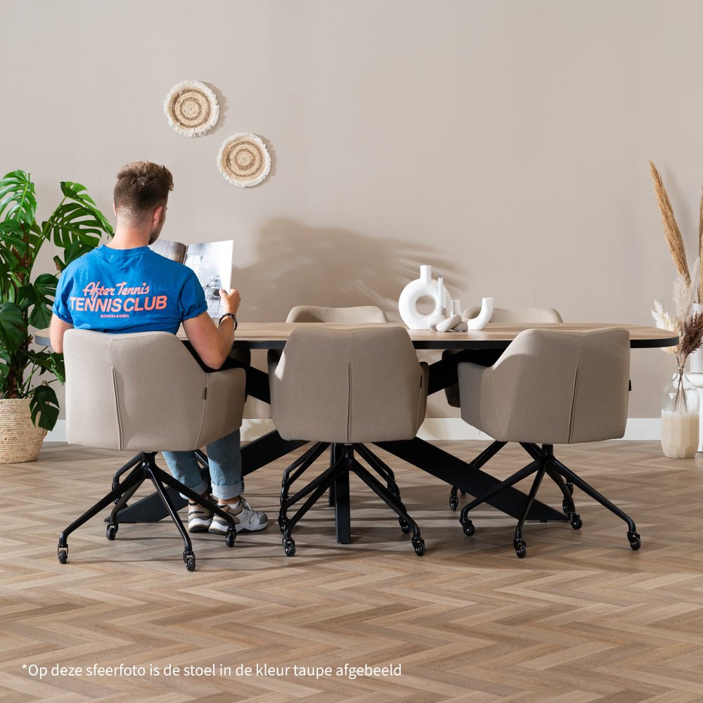 Dining room chair with wheels Isak off white recycled fabric - image 4