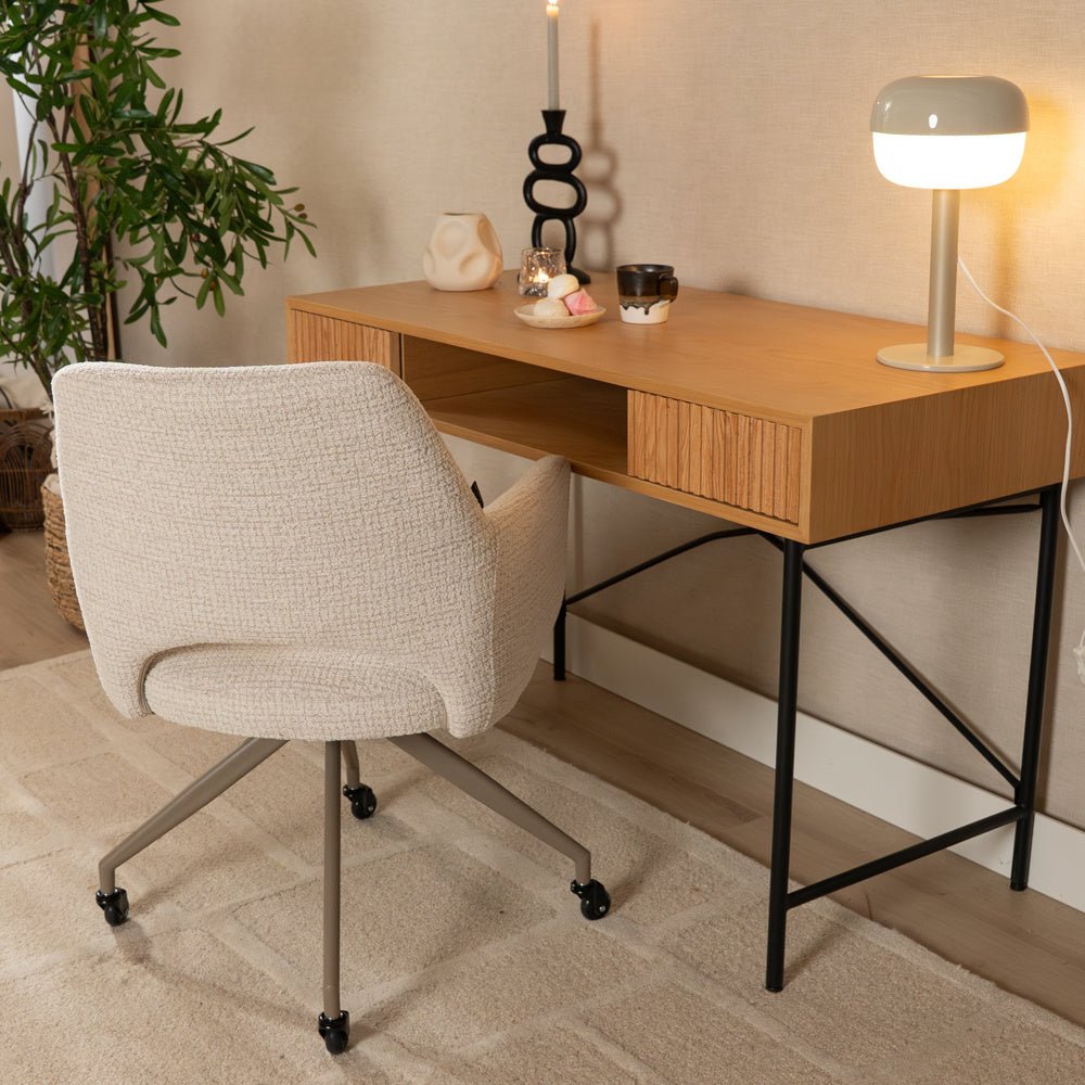 Eetkamerstoel met wieltjes Mona gemêleerde stof beige
