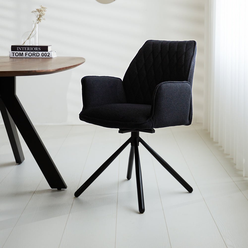 Dining room chair Novan bouclé Dimehouse Black LxWxH 67x59x57 Fabric Atmospheric photo diagonal front view