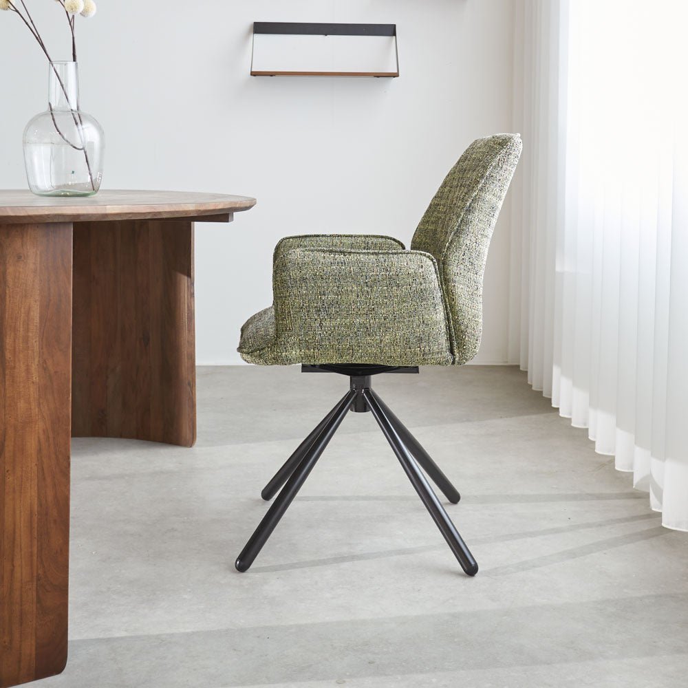 Dining room chair Novan chenille Dimehouse Green LxWxH 71x64x56 Fabric Atmospheric photo side view