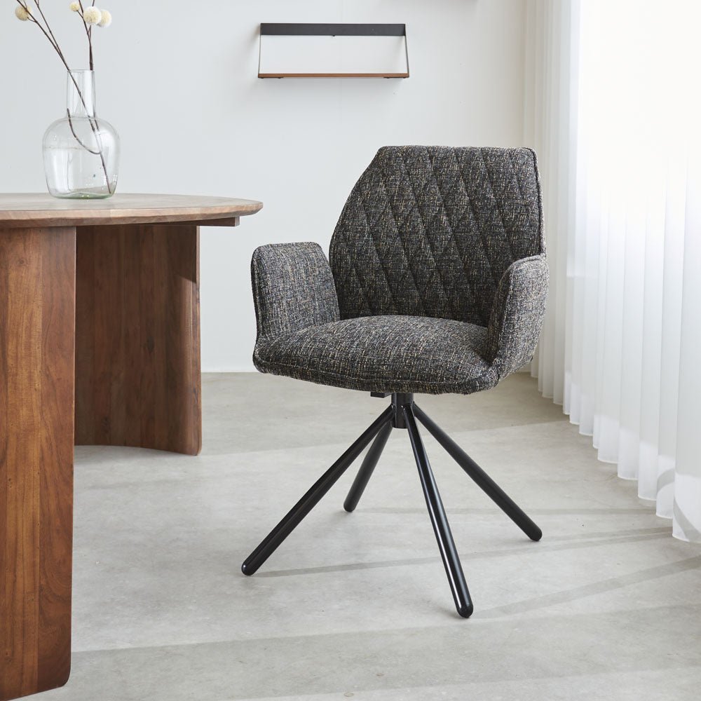 Dining room chair Novan chenille Dimehouse Black LxWxH 71x64x56 Fabric Atmospheric photo diagonal front view