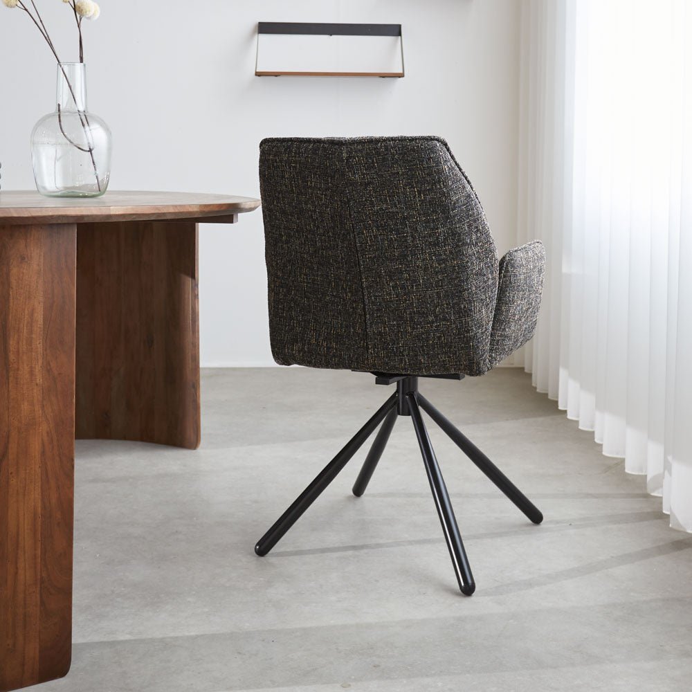 Dining room chair Novan chenille Dimehouse Black LxWxH 71x64x56 Fabric Atmospheric photo diagonal rear view