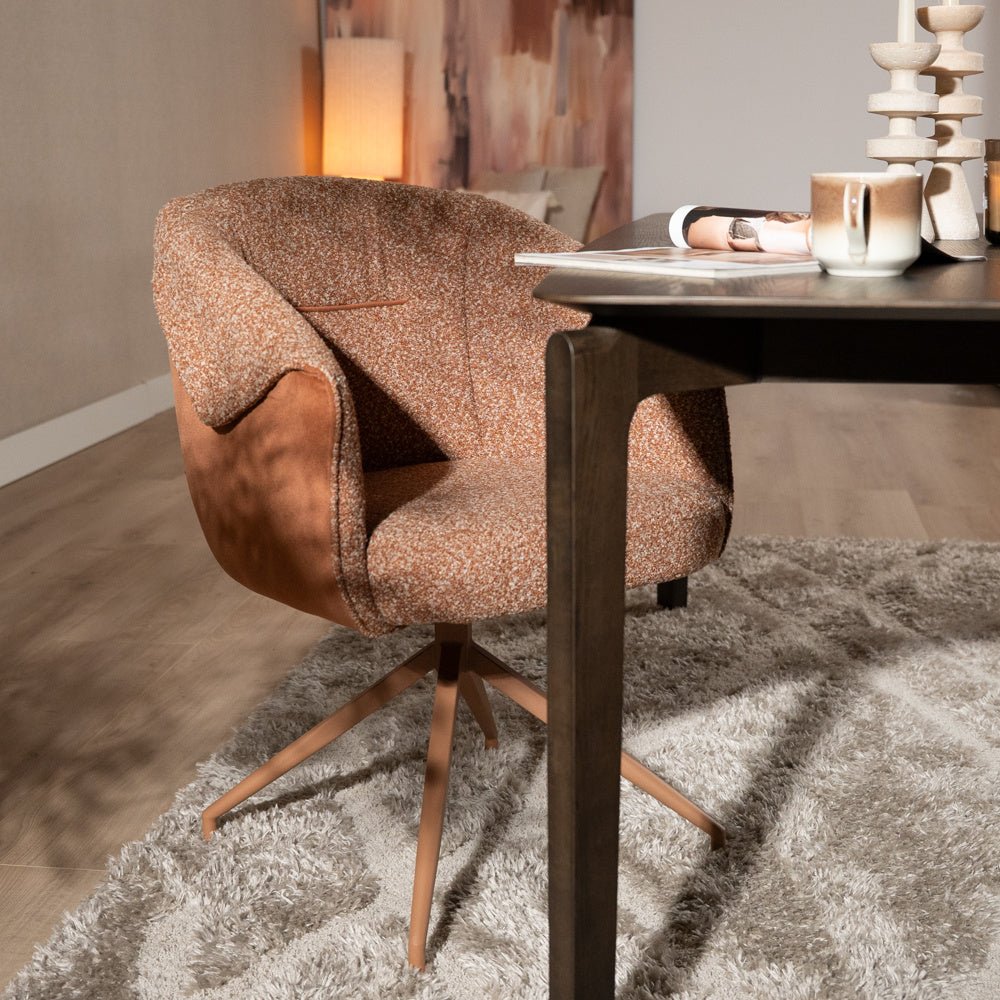Eetkamerstoel Riley draaibaar bouclé terracotta Bouclé