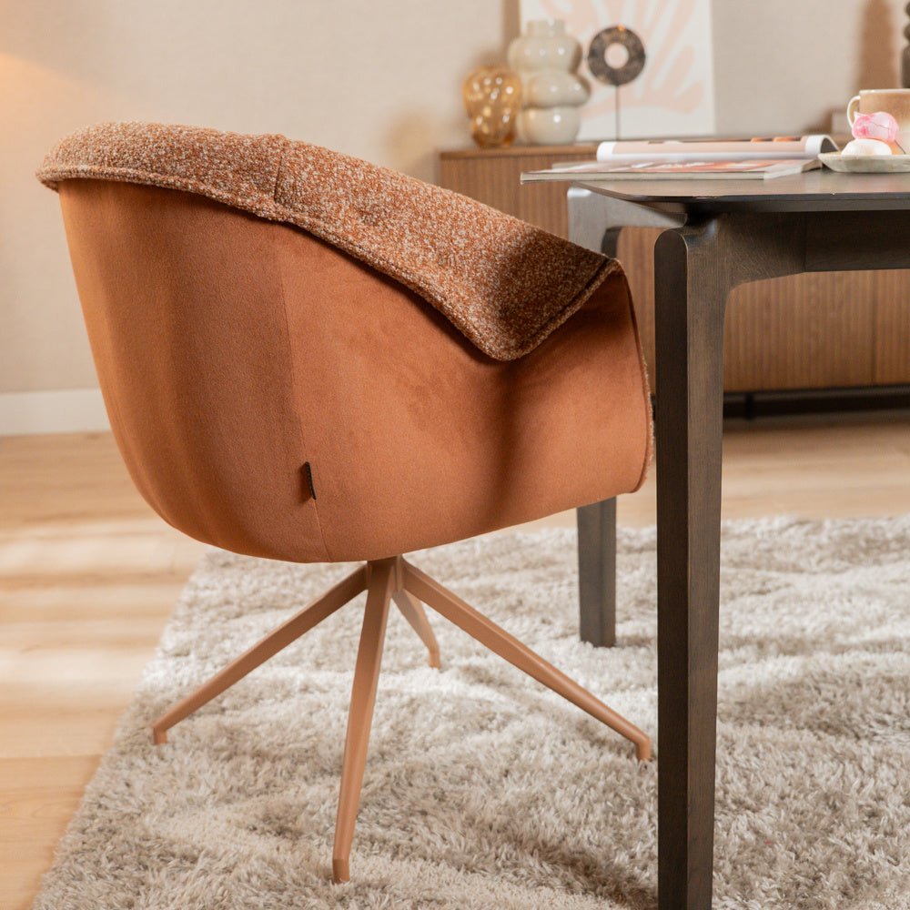 Eetkamerstoel Riley draaibaar bouclé terracotta Bouclé