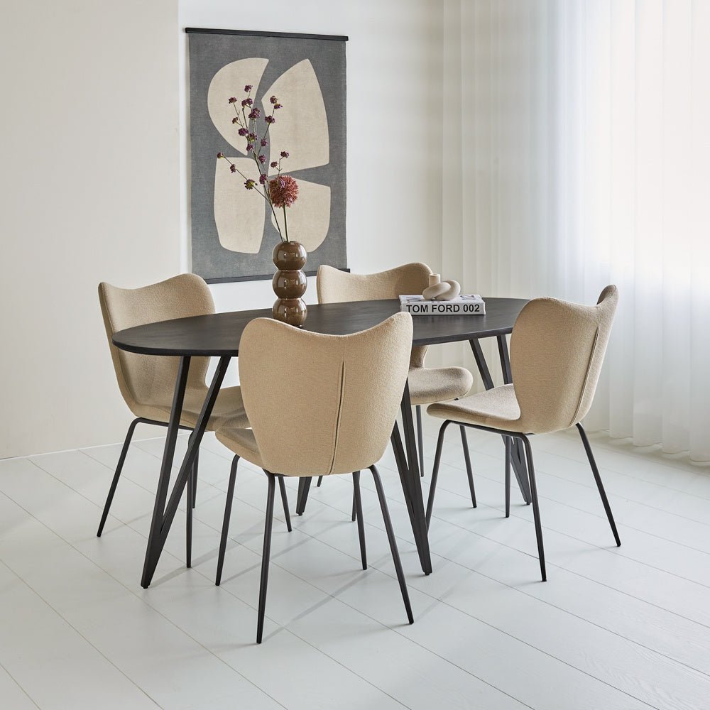 Dining room chair Sia Dimehouse Taupe LxWxH 72x55x51 Fabric Atmospheric photo diagonal front view