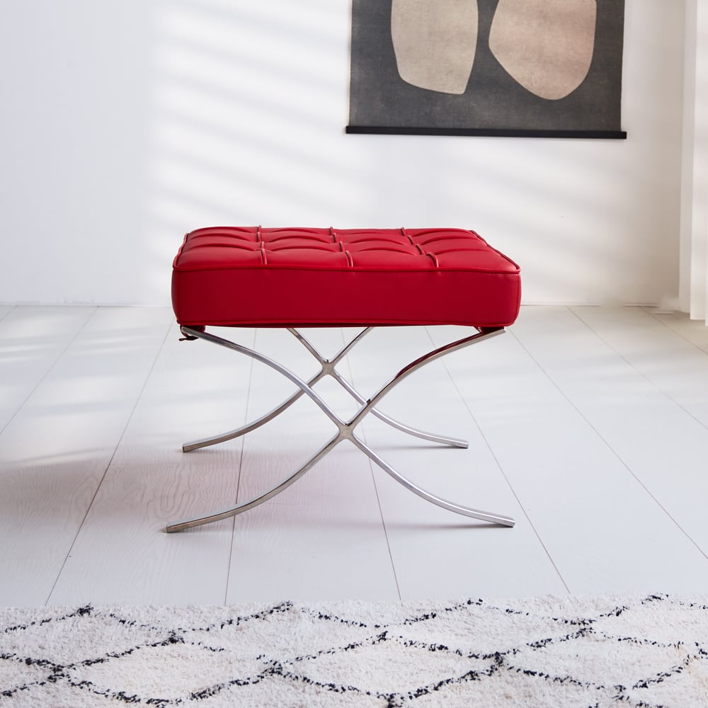 Footstool Expo Premium Dimehouse Red LxWxH 63x62x36 Leather Atmospheric photo side view