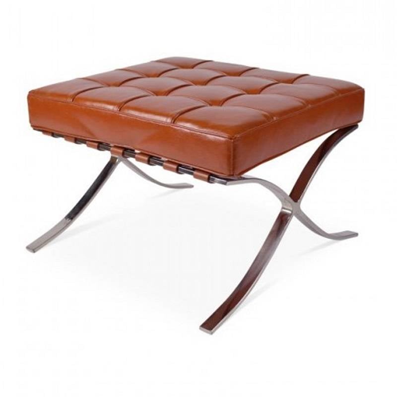 Footstool Expo Premium Dimehouse Cognac LxWxH 63x62x36 Leather White photo diagonal front view