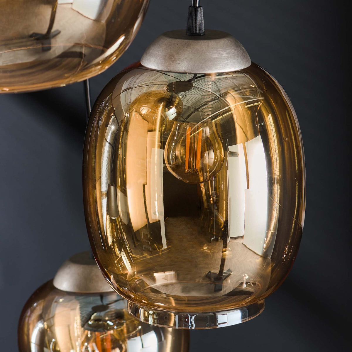 Hanging lamp Felien Amber DH Interior Amber color glass LxWxH 59x59x32 Glass Atmosphere photo detail