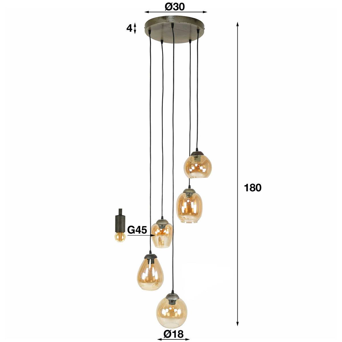 Hanging lamp Felien Amber DH Interior Amber color glass LxWxH 59x59x32 Glass White photo size indication