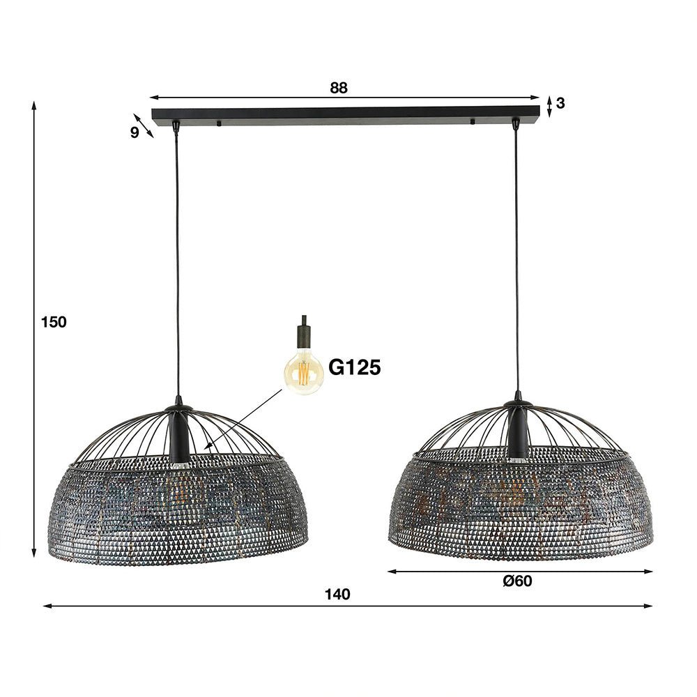 Hanging lamp Jessica DH Interior Brown LxWxH 63x63x43 Black brown White photo size indication