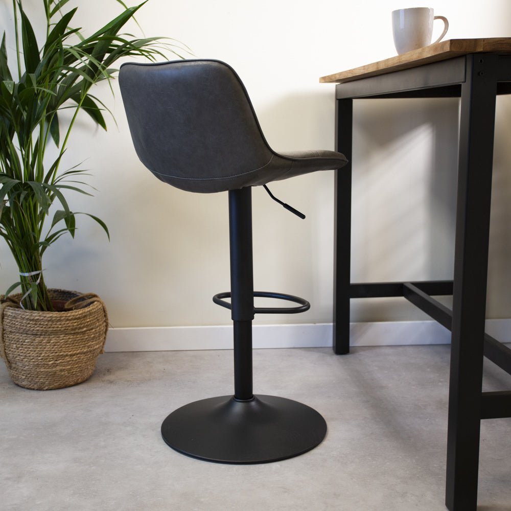 Barstool Jason Dimehouse Anthracite LxWxH 82x52x39 Faux leather Atmospheric photo diagonal rear view