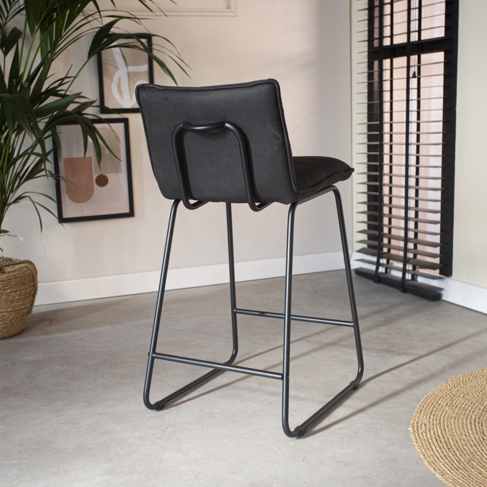 Bar stool Jelle Dimehouse Anthracite LxWxH 63x56x49 Microfiber Atmospheric photo diagonal rear view