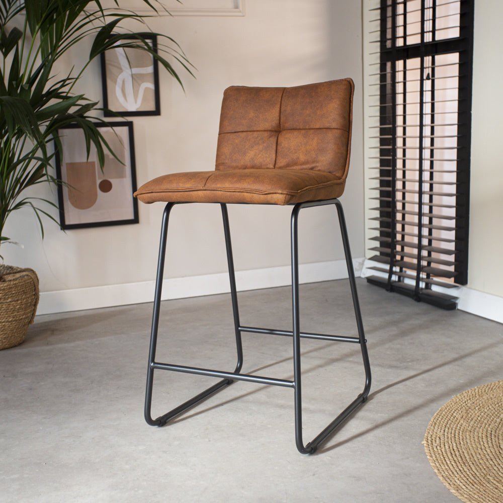 Bar stool Jelle Dimehouse Cognac LxWxH 63x56x49 Microfiber Atmospheric photo diagonal front view