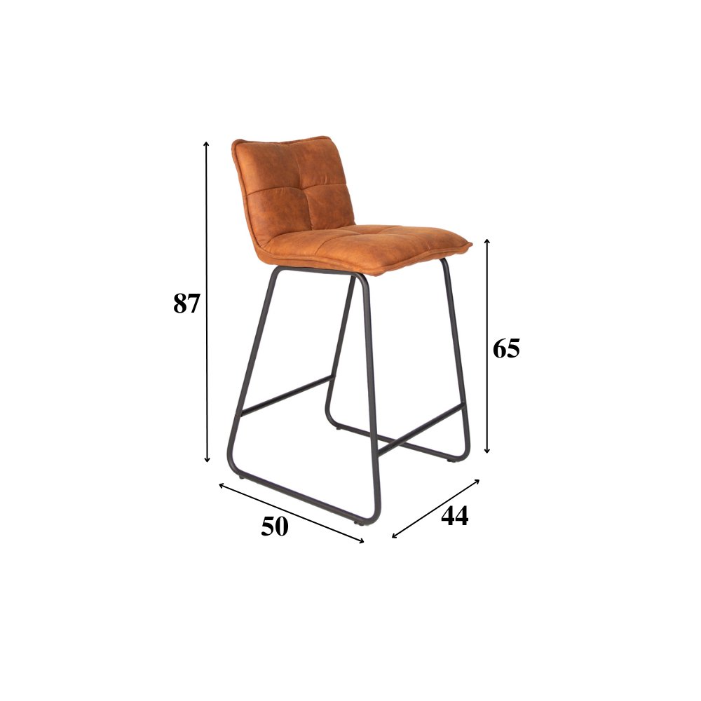 Bar stool Jelle Dimehouse Cognac LxWxH 63x56x49 Microfiber White photo size indication