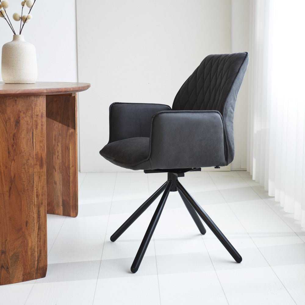 Dining room chair Novan Microfibre Dimehouse Anthracite LxWxH 71x64x56 Fabric Atmospheric photo side view