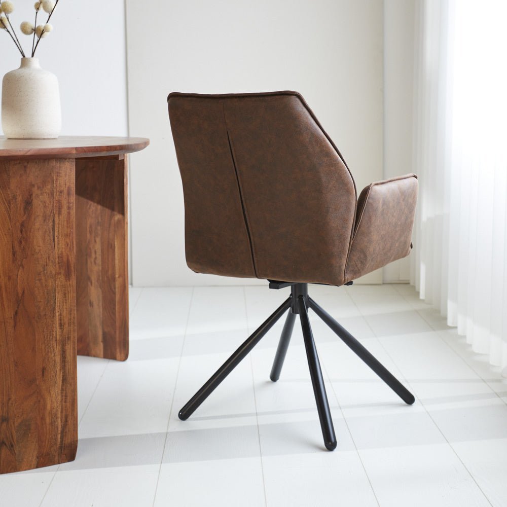 Dining room chair Novan Microfibre Dimehouse Brown LxWxH 71x64x56 Fabric Atmospheric photo diagonal rear view