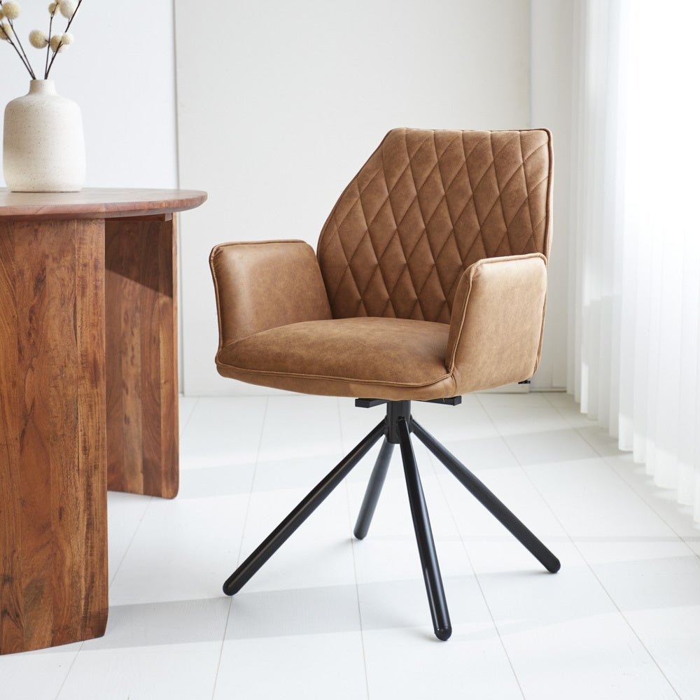 Dining room chair Novan Microfibre Dimehouse Cognac LxWxH 71x64x56 Fabric Atmospheric photo diagonal front view
