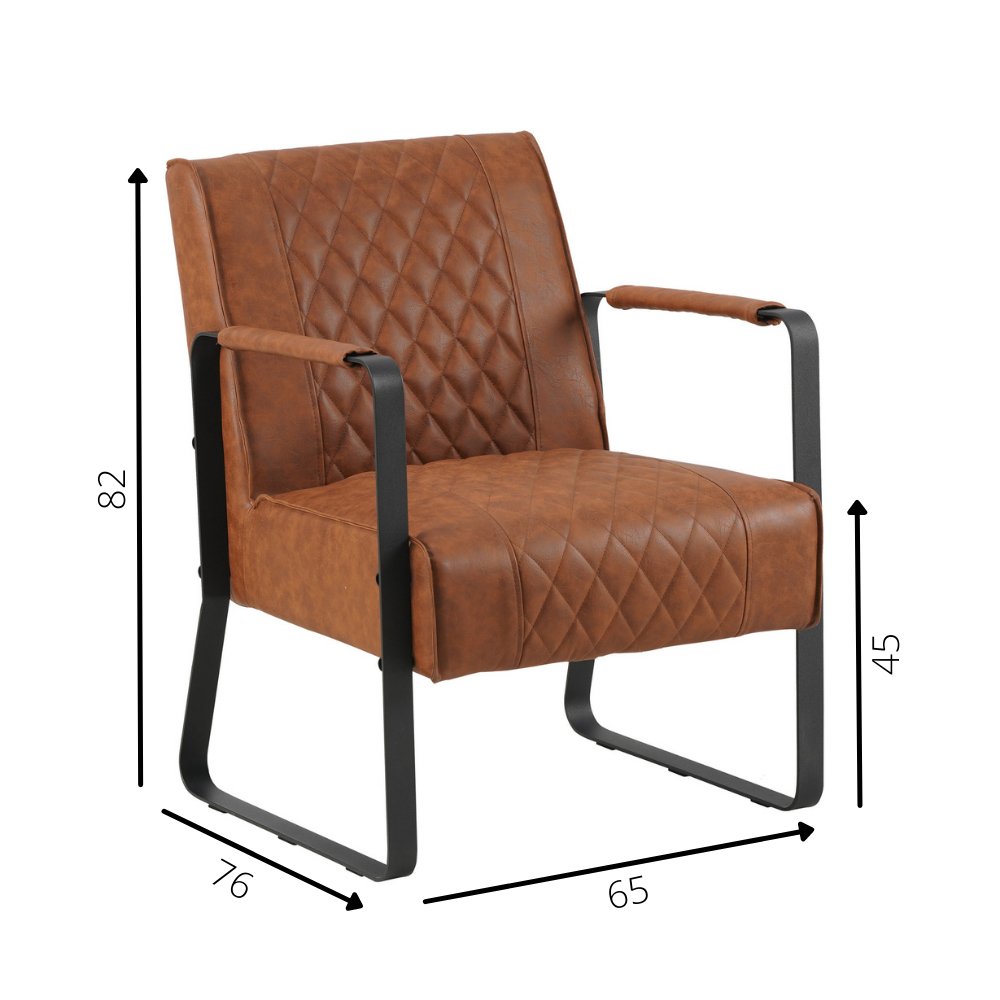 Armchair Peter Dimehouse Cognac LxWxH 68x62x45 Faux leather White photo size indication