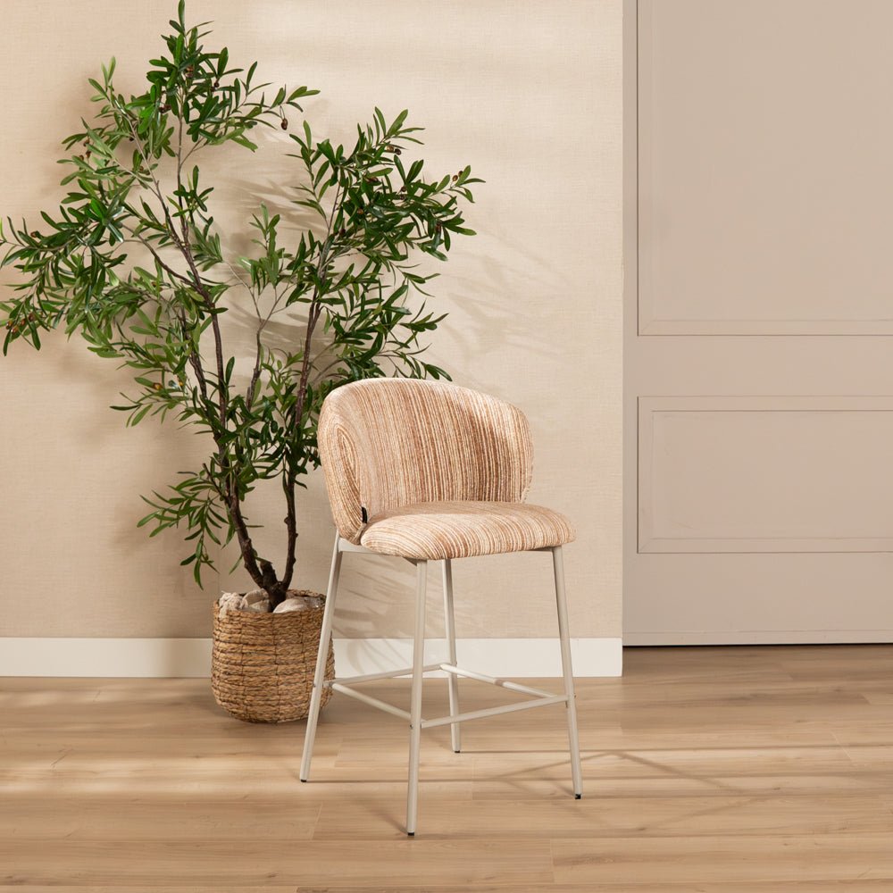 Barkrukken-Barkruk Milo chenille beige/pink 70 cm Roze Textiel-Dimehouse