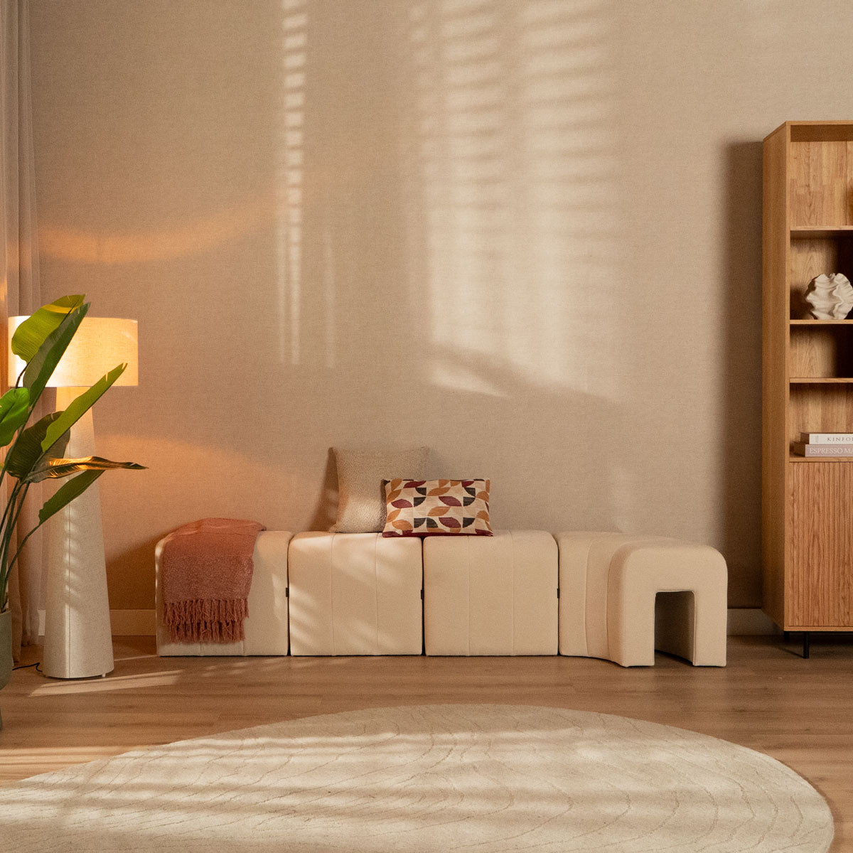 Modulaire hoekhocker Seth chenille off white Wit