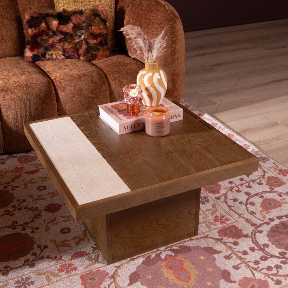 Salontafel Java 70x70 cm rustiek eiken Walnootlook Eikenfineer