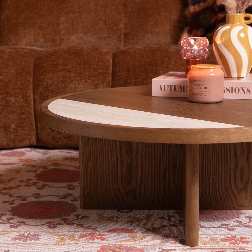 Salontafel Maeva Ø80 cm rustiek eiken Walnootlook Eikenfineer