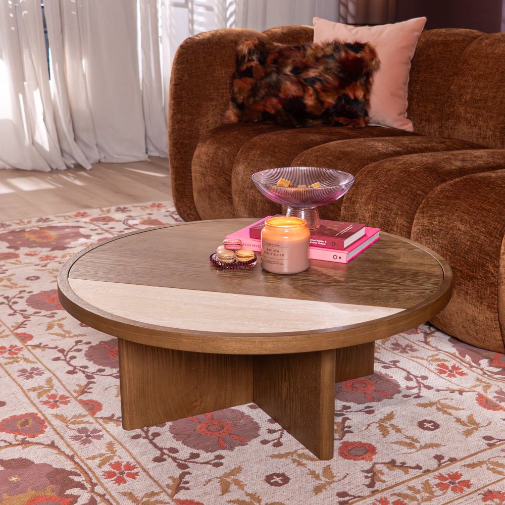 Salontafel Maeva Ø80 cm rustiek eiken Walnootlook Eikenfineer