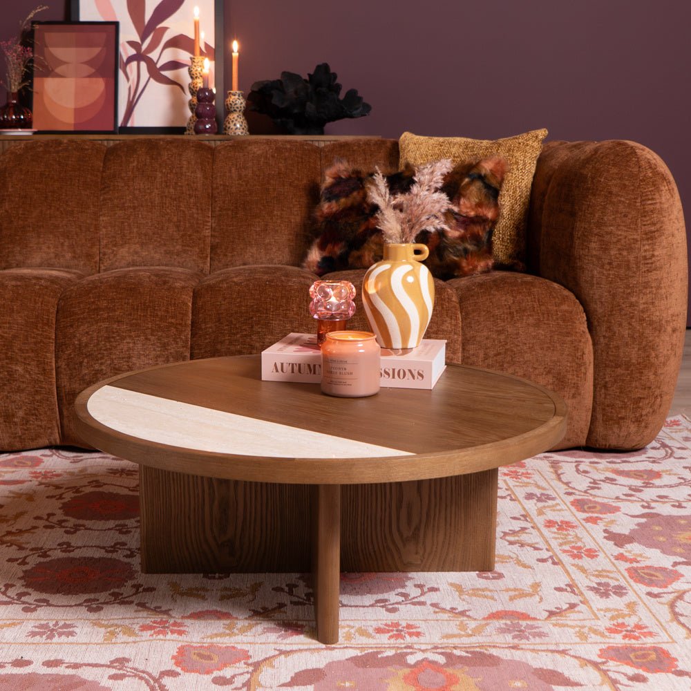 Salontafel Maeva Ø80 cm rustiek eiken Walnootlook Eikenfineer