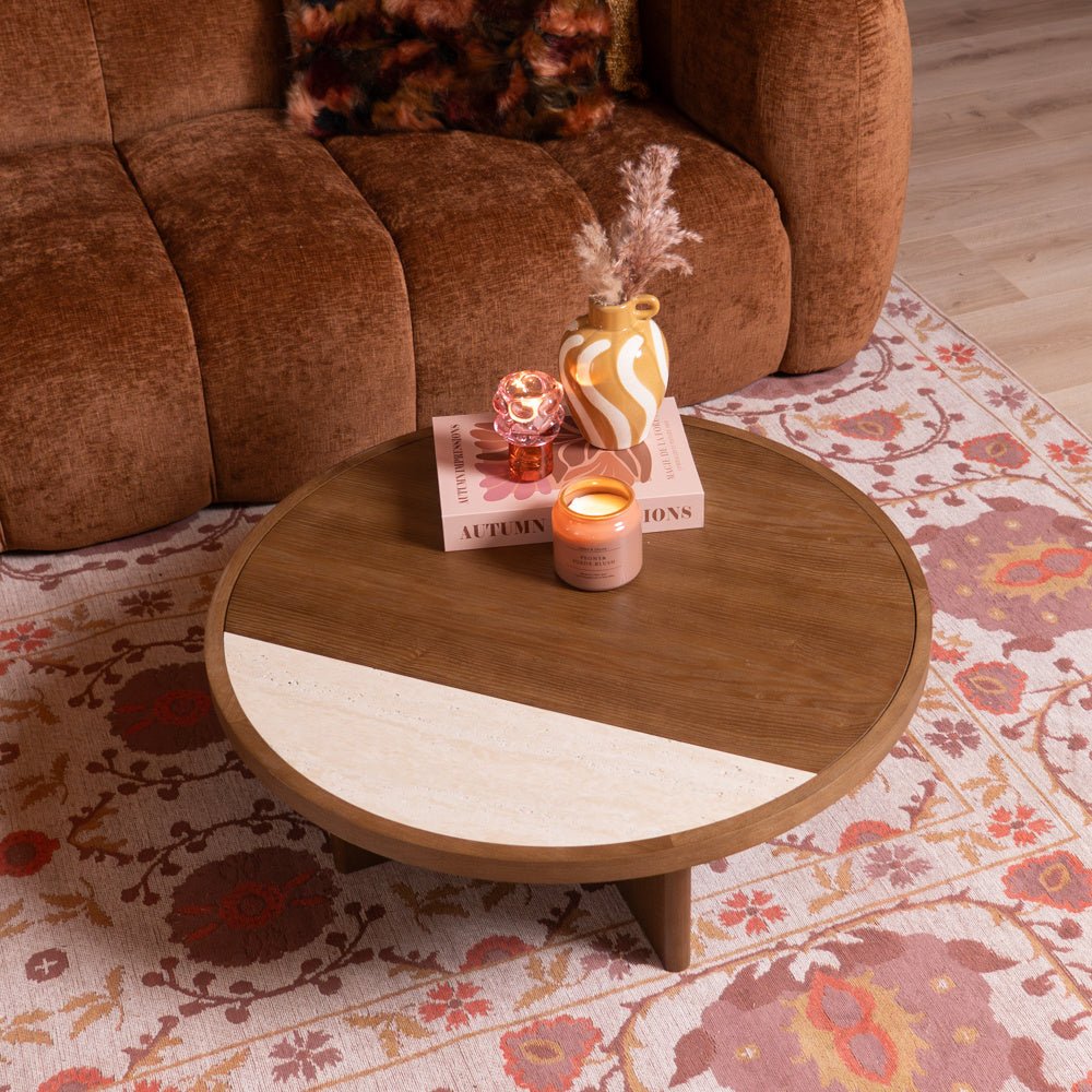 Salontafel Maeva Ø80 cm rustiek eiken Walnootlook Eikenfineer