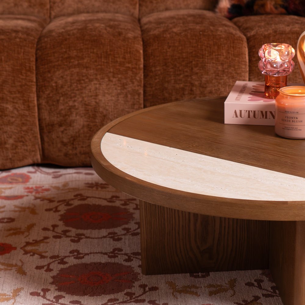 Salontafel Maeva Ø80 cm rustiek eiken Walnootlook Eikenfineer