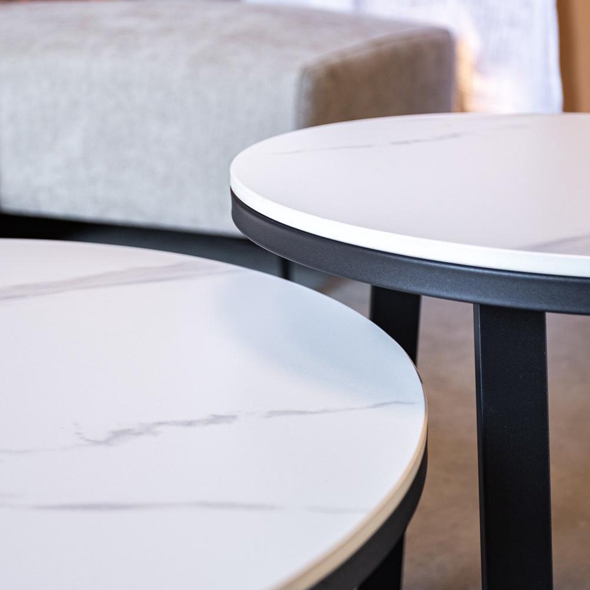 Coffee Tables - Coffee Table Set of 2 Tanner Round Marble Look White - Dimehouse